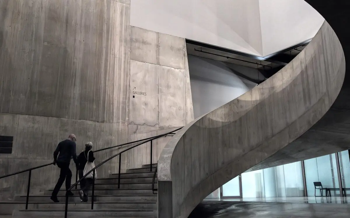Concrete spiral staircase in a modern building